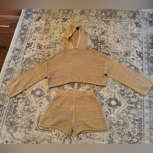 Sincerely Jules Crochet Short & Hoodie Beach Coverup Set, Size Medium